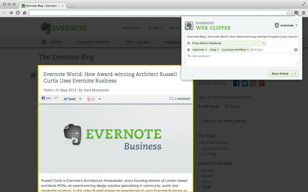 evernote add on chrome